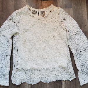 Girls Long Sleeve Lace Overlay Top